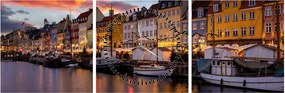 Obraz - Nyhavn, Kodaň (s hodinami) (90x30 cm)