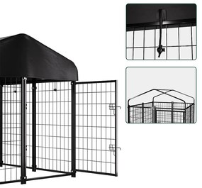 Vonkajšia kovová búda pre psov so zastrešením proti UV žiareniu