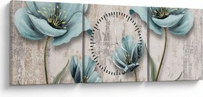 Obraz - Kvety na textúre (s hodinami) (90x30 cm)