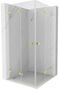 Mexen Lunar-F Duo, skladací sprchový kút 75 x 75 cm, 8mm číre sklo, zlatý matný profil, 836-075L-075P-55-00