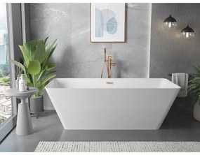 Mexen Velo Slim, voľne stojaca vaňa 170 × 75 cm, biela lesklá, ružové zlato prepad, 52811707500-60