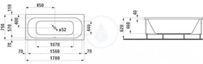 LAUFEN Solutions Vaňa s konštrukciou a L-panelom pravým, 1700 mm x 750 mm, biela H2235360000001