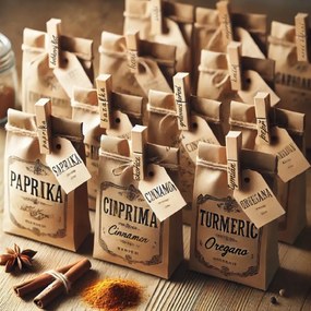 Štipce drevené 7 cm na korenie s popisom, sada 12 ks (názvy v češtine)