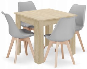 Jedálenský set 1 + 4, stôl MADO 80x80cm dub sonoma + stoličky BALI MARK sivá