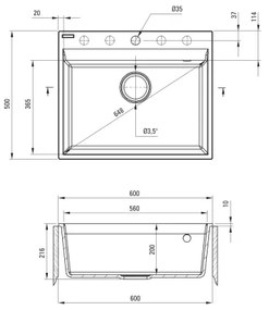 Deante ZRC_S10A - Kuchynský drez CORIO 50x60 cm granit/metalická sivá
