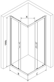 Mexen Rio, štvorcový sprchovací kút s posuvnými dverami 90 (dvere) x 90 (dvere) x 190 cm, 5mm číre sklo s pásikmi, zlatý profil, 860-090-090-50-20