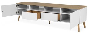 Biely TV stolík s detailmi v dekore dubového dreva Tenzo Dot, šírka 192 cm