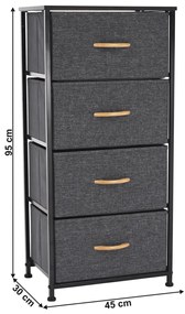 Komoda PALMERA s látkovými zásuvkami, čierna