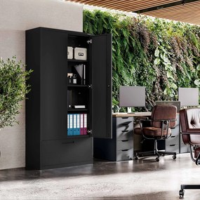 Modulárna kovová multifunkčná skriňa s vysokou zásuvkou čierna MEGAN 1950 x 900 x 400 mm