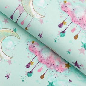 Biante Detská bavlnená obliečka na vankúš s lemom Sandra SA-522 Mesačná obloha na mintovom 35 x 45 cm