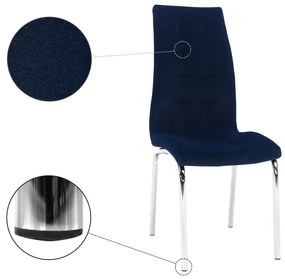 Kondela Jedálenská stolička, modrá Velvet látka/chróm, GERDA NEW