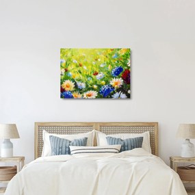 Sklenený obraz rozkvitnutej lúky, olejomaľba (70x50 cm)