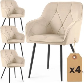 Sada štyroch jedálenských stoličiek DIAMANTE zamatové, béžové / čierne nohy (4 ks)