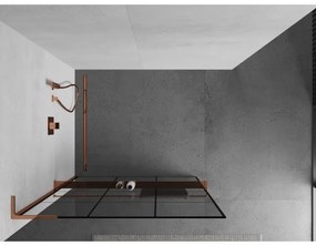 Mexen Kioto+ L, sprchová zástena Walk-In s poličkou a vešiakom 120 x 200 cm, 8mm číre sklo čierny vzor, ružové zlato profil, 800-120-123-60-77