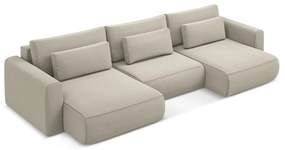 Béžová zamatová rozkladacia/s úložným priestorom rohová pohovka (do tvaru "U") Kapua – Makamii