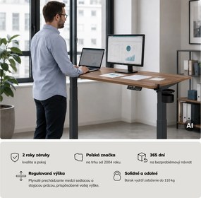 Elektrický stôl s reguláciou výšky ergonomický antracitový/orech,1400x700 mm: ARIA