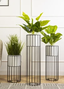KOVOVÝ KVETINÁČ SO STOJANOM GLAM 55X20 CM BIELA/ČIERNA