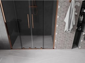 Mexen Velar Duo, posuvné sprchové dvere do otvoru 150 cm, 8mm šedé sklo, ružové zlato, 871-150-000-42-60
