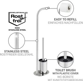 Stojan na toaletný papier so štetkou z nehrdzavejúcej ocele v lesklej striebornej farbe Levante – Wenko