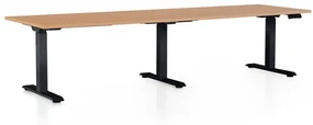 Výškovo nastaviteľný stôl OfficeTech Long, 260 x 80 cm, čierna podnož, buk