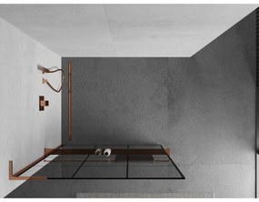 Mexen Kioto+ L, sprchová zástena Walk-In s poličkou a vešiakom 110 x 200 cm, 8mm číre sklo čierny vzor, ružové zlato profil, 800-110-123-60-77