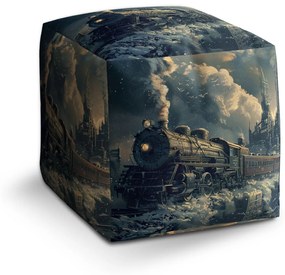 Sablio Taburet Cube Parná lokomotíva v zasneženom meste: 40x40x40 cm