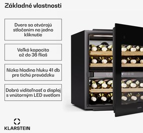 Klarstein Rhone 36 Duo chladnička na víno, 36 fliaš, LED ovládanie, push-to-open, tichá