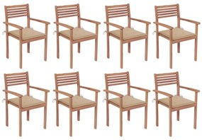 Stohovateľné záhradné stoličky s podložkami 8 ks tíkový masív 3072603