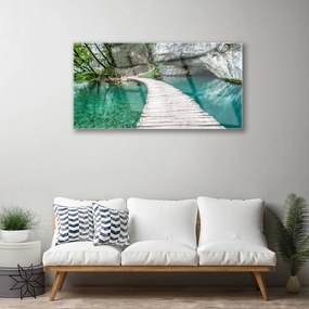 Skleneny obraz Most jazero architektúra 120x60 cm