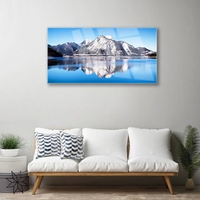 Obraz na skle Jazero hory príroda 140x70 cm