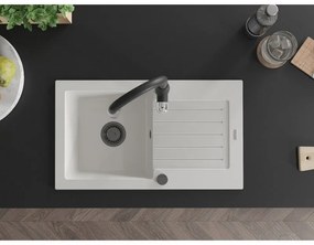 Mexen Pablo, 1-komorový granitový drez 752x436x161 mm a drezová batéria Savita, biela, 6510-20-672601-70