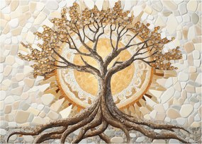 Sklenený obraz – Zlatý strom života v mozaike (70x50 cm)