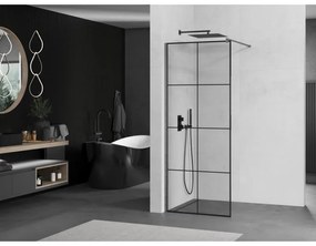 Mexen Kioto, sprchová zástena Walk-In 90 x 200 cm, 8mm číre sklo čierny vzor, grafitový profil, 800-090-101-66-77
