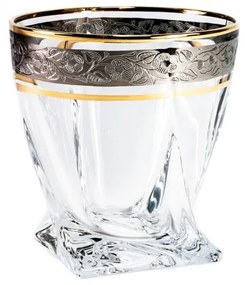 BOHEMIA QUADRO ZLATO-PLATINOVÝ POHÁR NA WHISKY 340ML SADA 6 KS