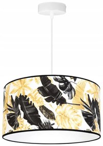 Závesné svietidlo Gold Flowers, 1x biele textilné tienidlo s kvetinovým vzorom, (výber z 2 farieb konštrukcie), (fi 40cm)