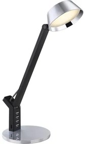 LED stolová lampa Globo 58422S Ursino 8W 450lm 3000-4000-6300K čierno/stříbrná stmievateľná s USB vstupmi