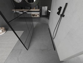Mexen Kioto, priechodná sprchová zástena 100 x 200 cm, 8mm sklo číre/čierny vzor, 2x čierna stabilizačná rozpera, 800-100-002-70-78