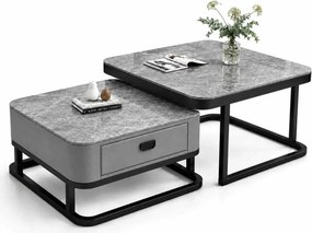 LuxuryForm DESIGN Konferenčný stolík ARAGON 70 × 70 / 60 × 60 cm – sivý / sivý mramor (set 2 ks)