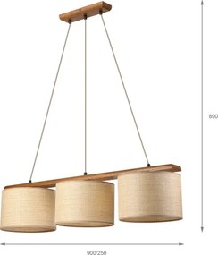 Luster na lanku AIDA 3xE27/15W/230V pr. 25 cm dub/rafia