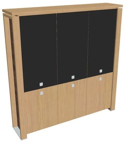 Vysoká skriňa Verno+ 200 x 46 x 210 cm, kombinované dvere, dub svetlý / čierna