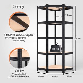 InternetovaZahrada Rohový regál 180x70x40 cm - čierny