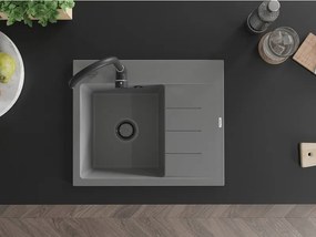 Mexen Ben, 1-komorový granitový drez 600x500x190 mm, ľavý + čierny sifón, šedá, 6522605000-71-B