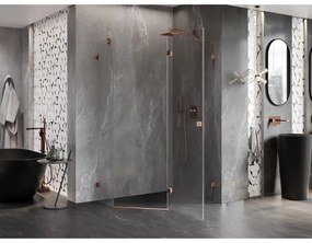 Mexen Lunar, pravý výklopný päťuholníkový sprchový kút 100 x 80 cm, 8mm číre sklo, profil ružové zlato, 831-100P-080L-60-00-P