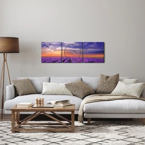 Obraz levanduľového pole (s hodinami) (90x30 cm)