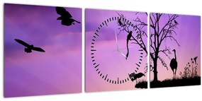 Obraz - Siluety zvierat (s hodinami) (90x30 cm)