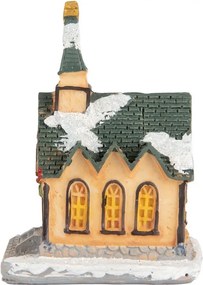 Dekorácia malinký svietiaci béžový domček kostol Manon LED - 5*5*5 cm