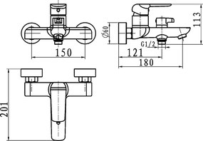 Novaservis Nobless Tina, vaňová batéria bez príslušenstva 150 mm, biela/chrómová, 38020/1,1