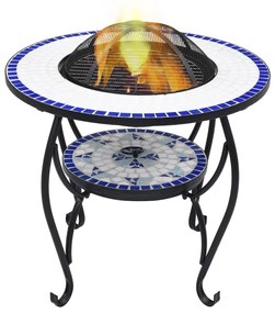 Mozaikový prenosný stôl s ohniskom modro-biely 68 cm keramický