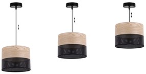 Závesné svietidlo Wood, 1x béžová dubová dýha/čierne PVC tienidlo, (fi 20cm)