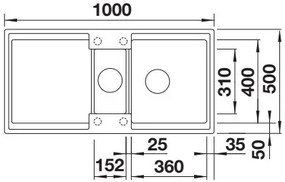 Blanco Adira 6 S, silgranitový drez 1000x500x200 mm, 1,5-komorový, sivá vulkán, BLA-527604